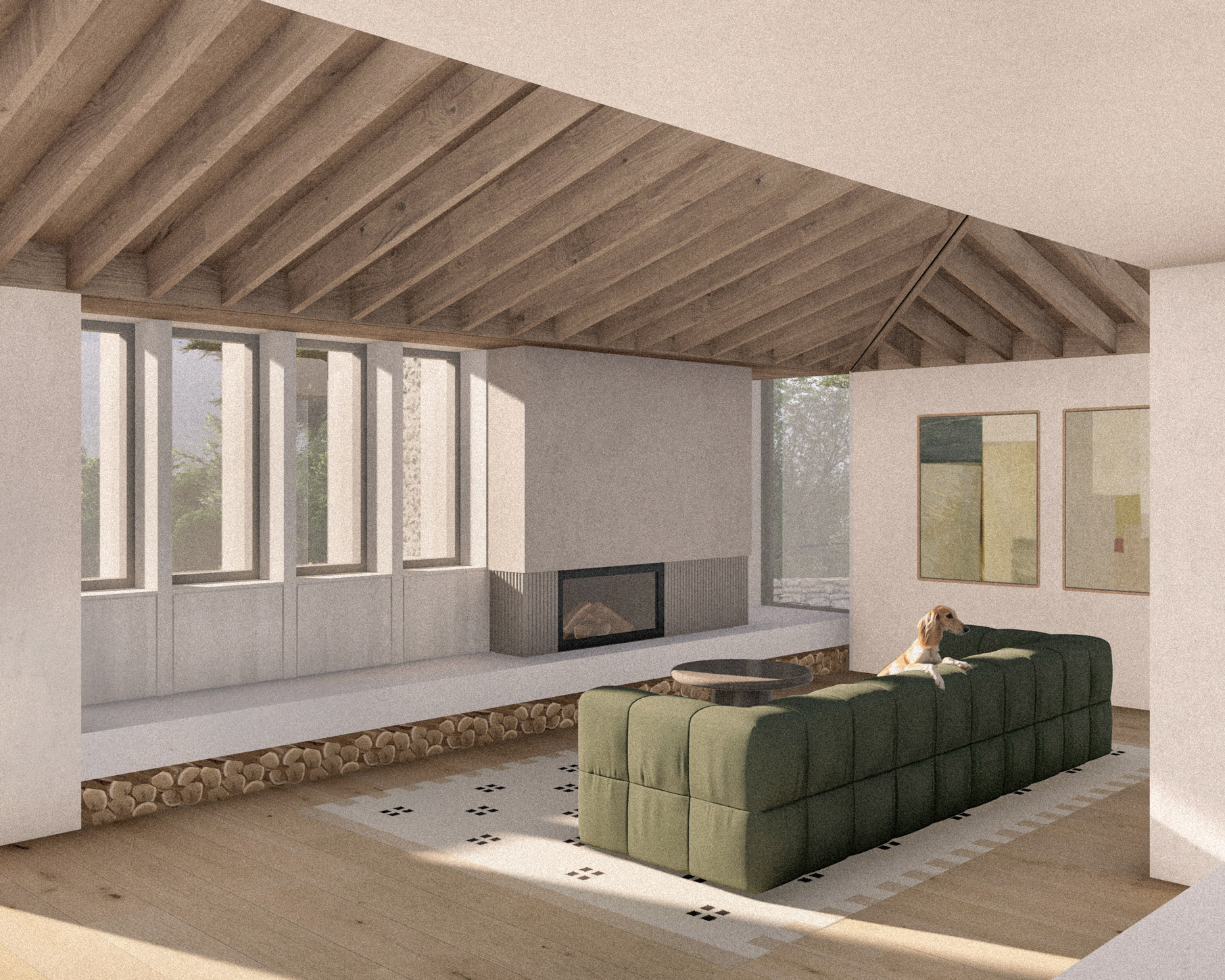 Rendered view internal timber landscape